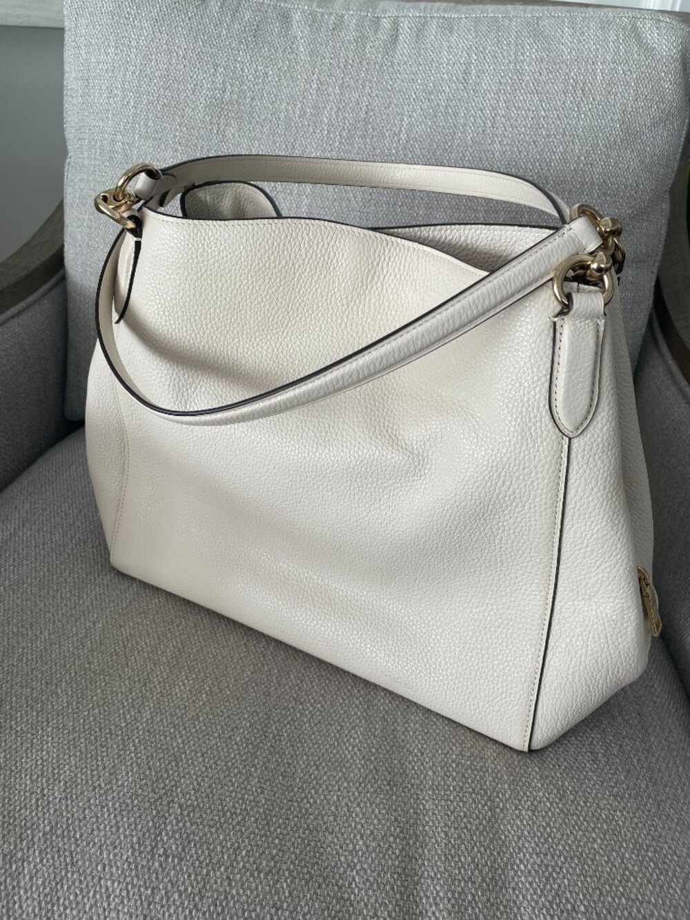 Coach Ivory Leather Hallie Shoulder Bag Gold Hardware Dual Straps - Picture 3 of 9